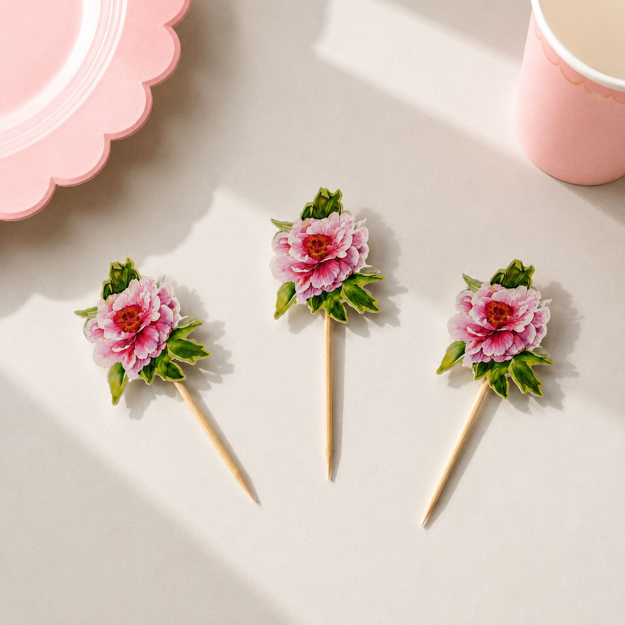 Parttyhub blush peony cupcake topper
