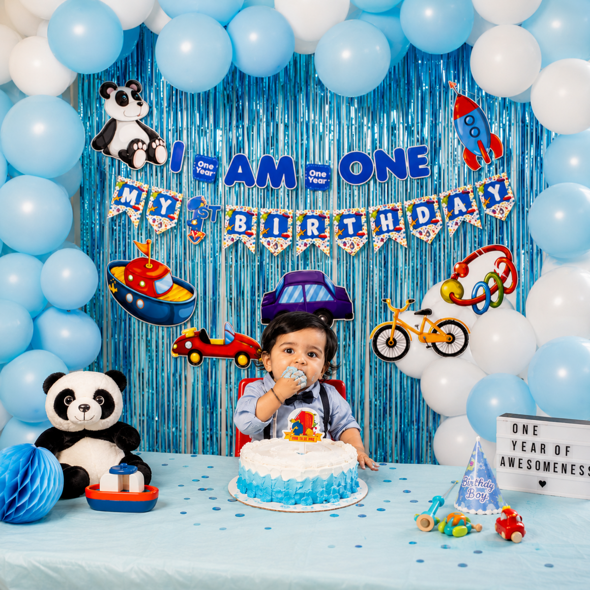 PARTTYHUB I AM ONE' FIRST BIRTHDAY BLUE DECOR KIT | IAO | PACK 1