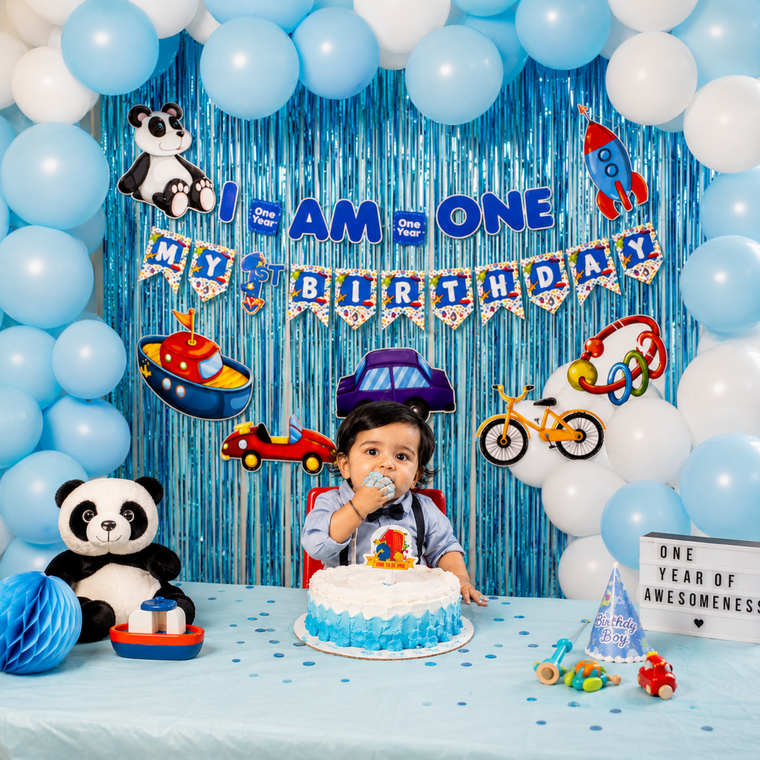 PARTTYHUB I AM ONE' FIRST BIRTHDAY BLUE DECOR KIT | IAO | PACK 1