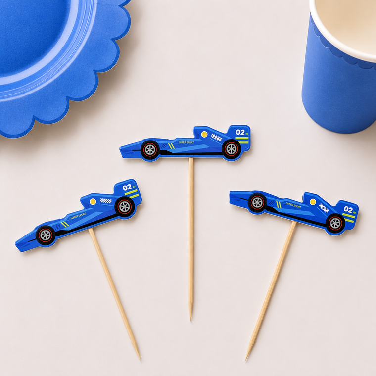 Parttyhub blue racecar cupcake topper