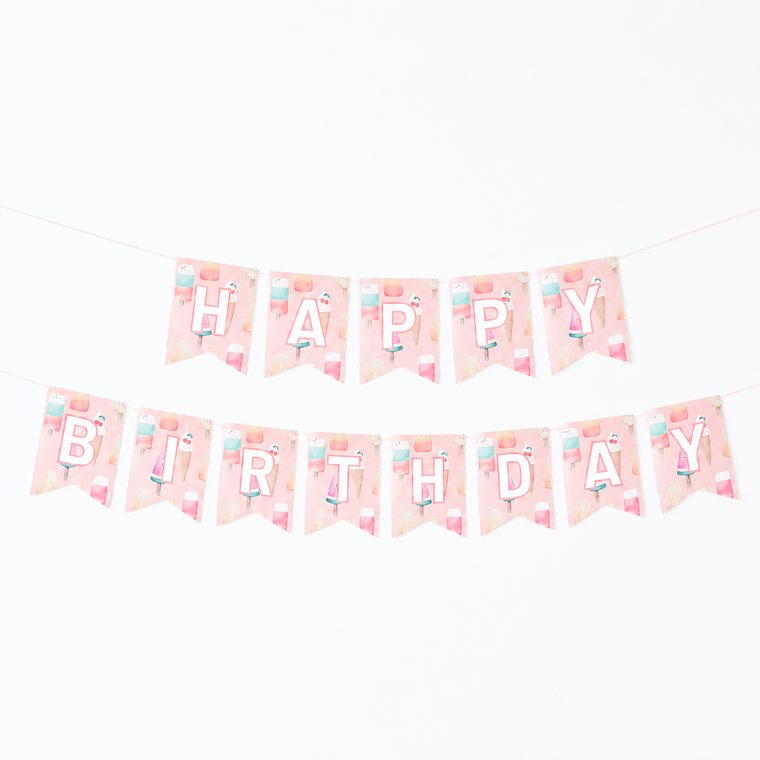 Parttyhub ice cream pink birthday banner | ICR | Pack 1