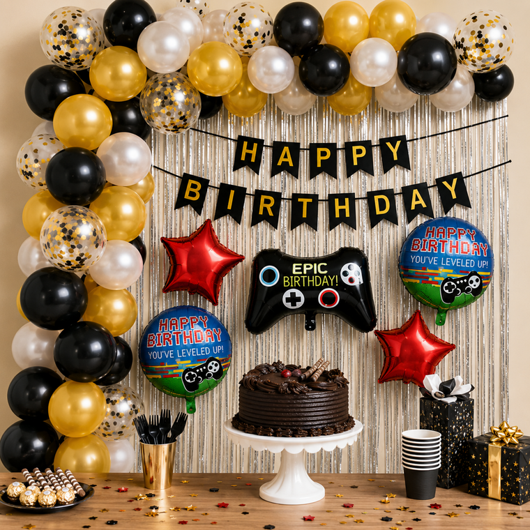 PARTTYHUB VIDEO GAME THEMED BIRTHDAY PARTY DECOR KIT | VGA | PACK 1