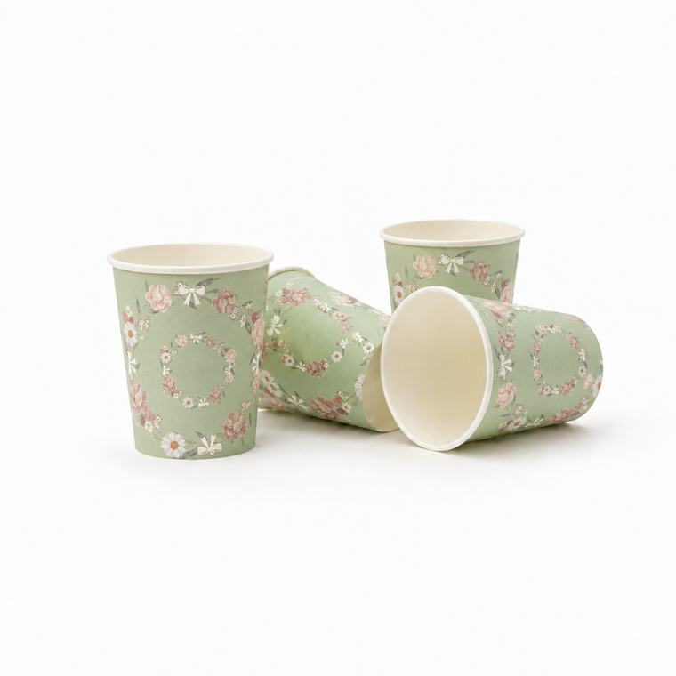 Parttyhub mint floral party cups | MFL | Pack 8