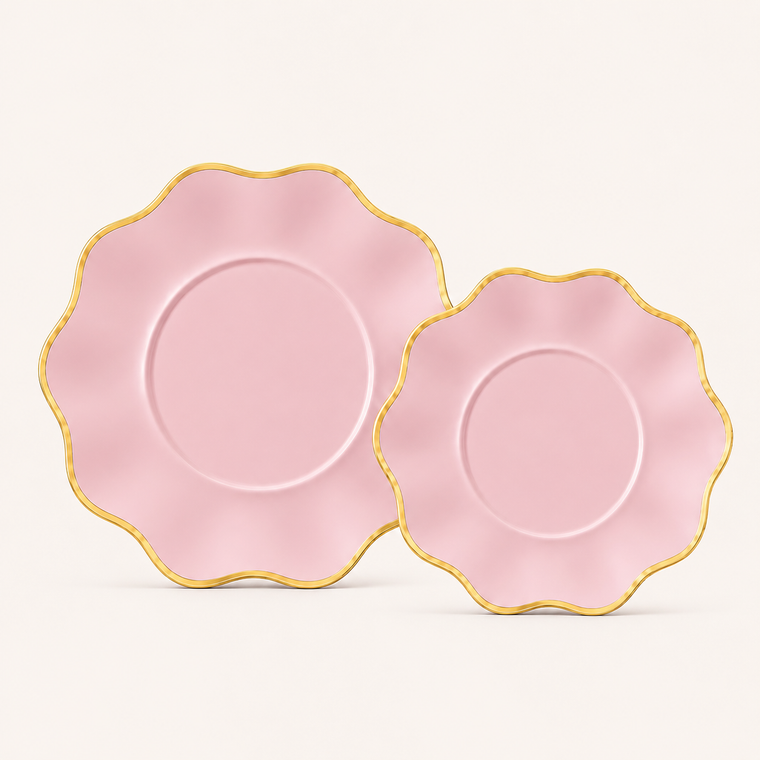 Parttyhub pink gold rim dinner plates | PGR | Pack 8