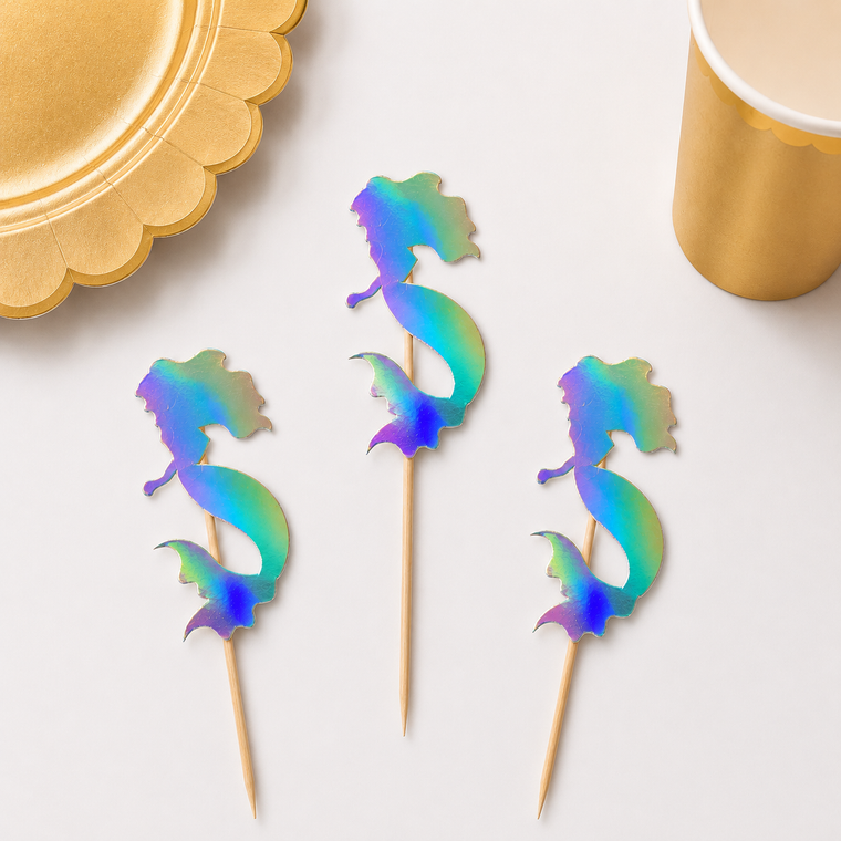 Parttyhub iridescent mermaid cupcake topper