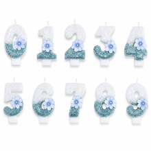 Partyhub Blue Floral Glitter Candles | BFLR | Pack 1