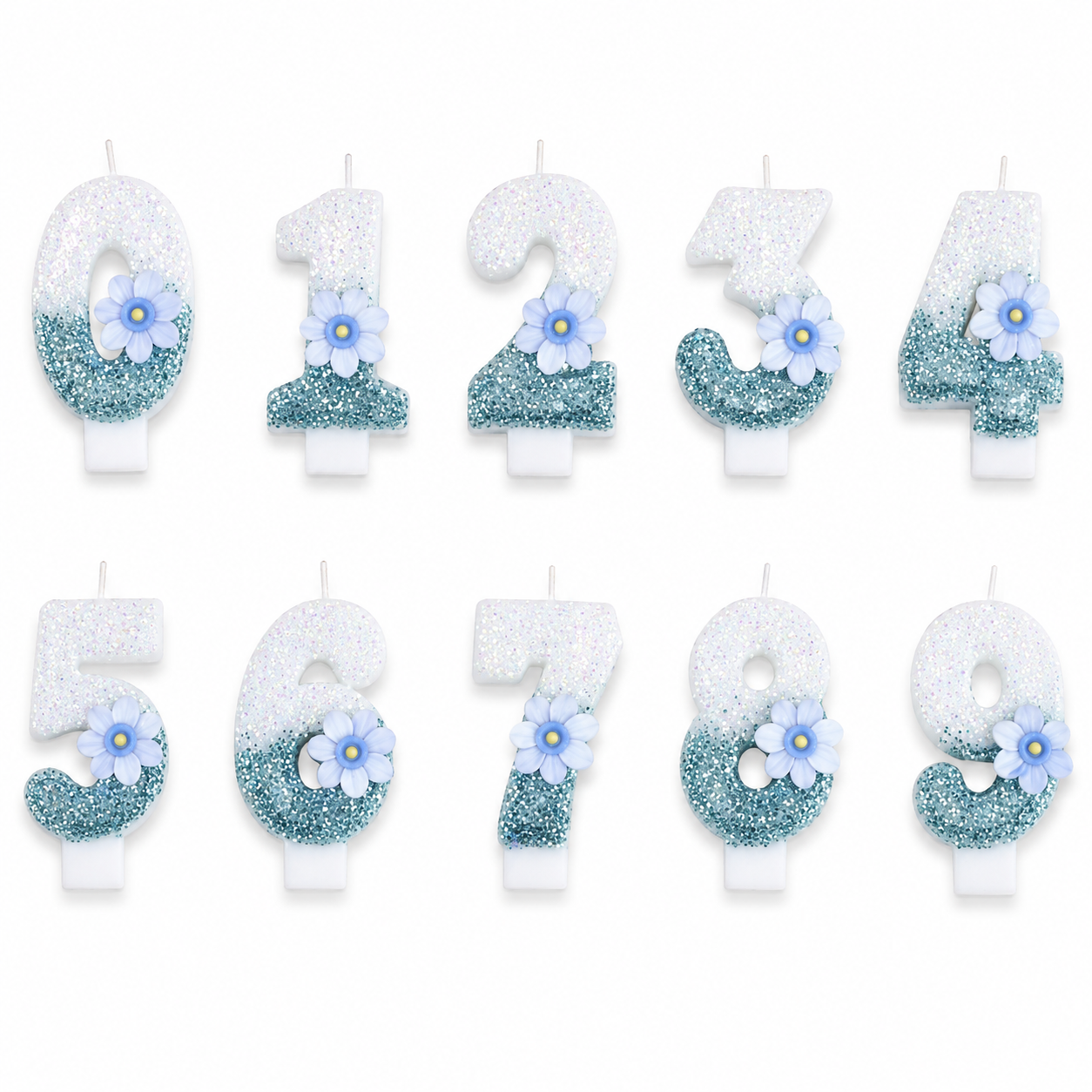 Partyhub Blue Floral Glitter Candles | BFLR | Pack 1