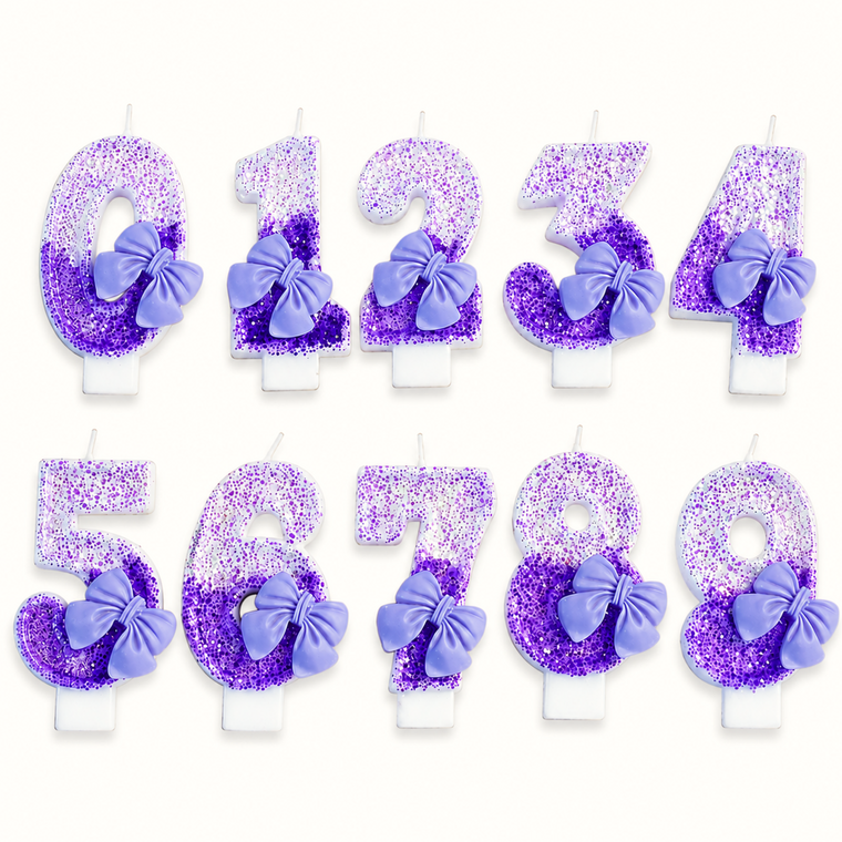 Parttyhub Purple Bow Sparkling Candles | PBSP | Pack 1