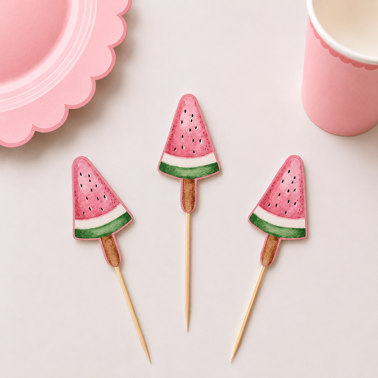 Parttyhub tropical watermelon cupcake toppers