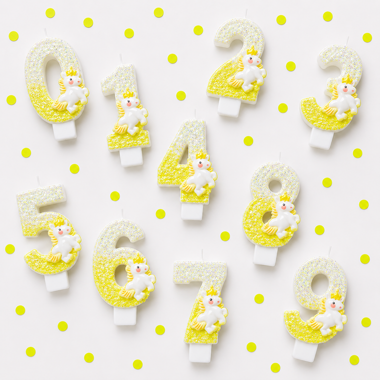 Parttyhub Sparkling Unicorn Yellow Candles | UNI | Pack 1