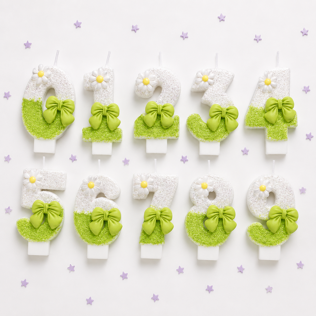 Parttyhub Green Bow & Daisy Candles | GBDS | Pack 1