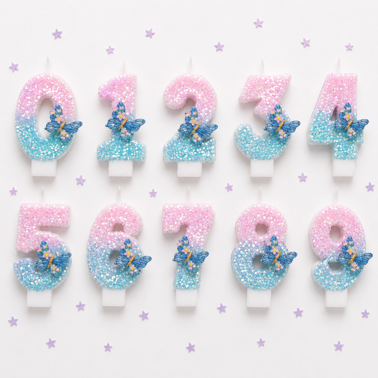 Partyhub Blue Butterflies Glitter Candles | BFL | Pack 1