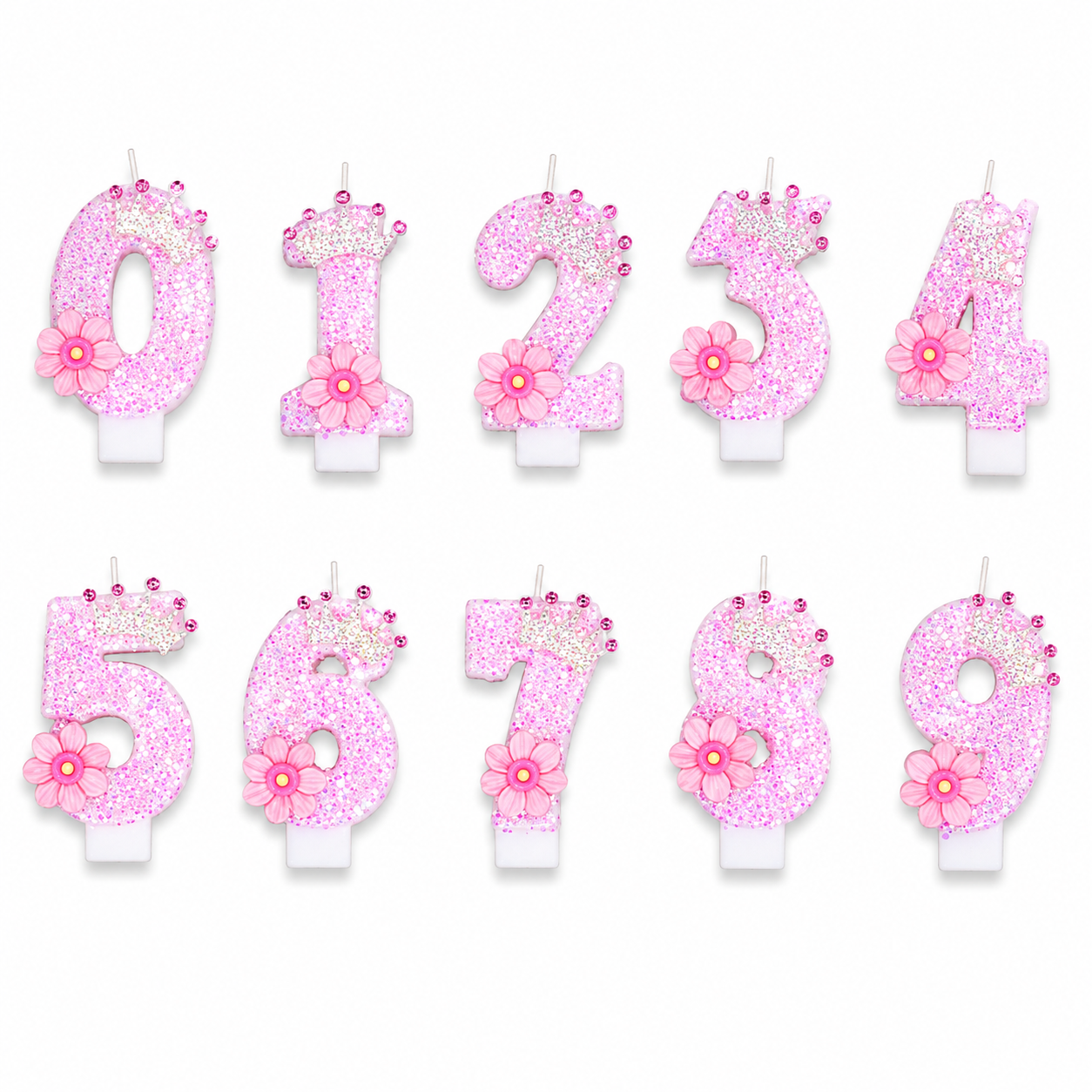 Parttyhub Pink Floral Glitter Candles | BPF | Pack 1