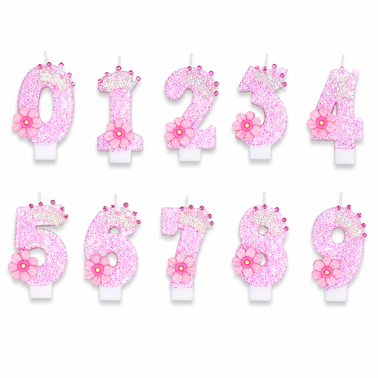 Parttyhub Pink Floral Glitter Candles | BPF | Pack 1