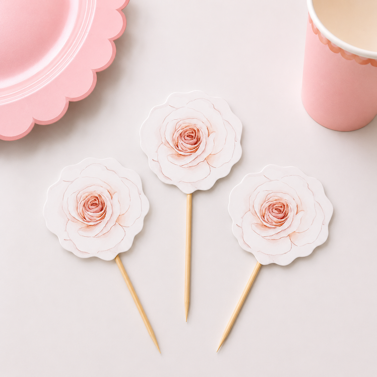 Parttyhub soft white rose cupcake topper