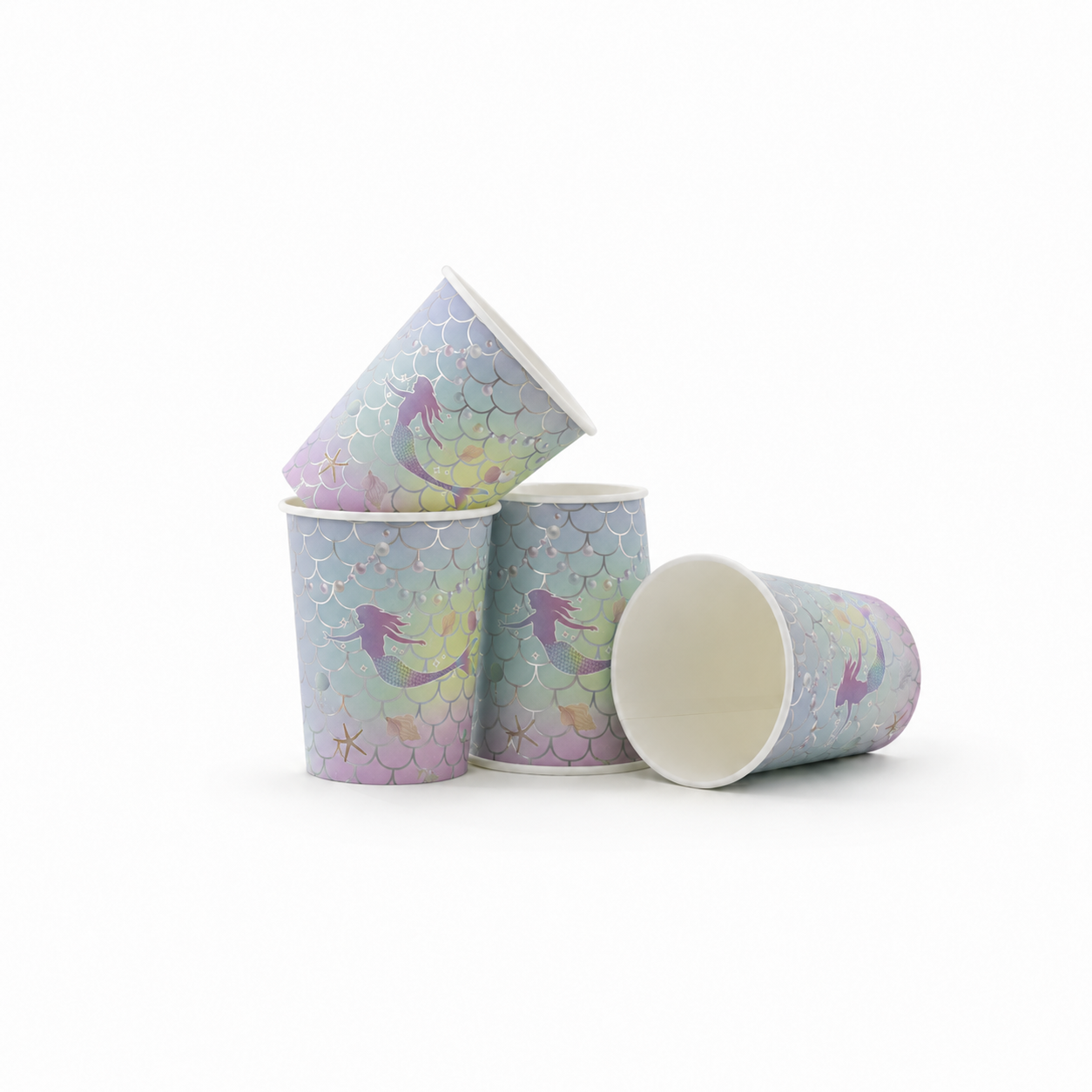 Parttyhub iridescent mermaid party cups | MRMID | Pack 8