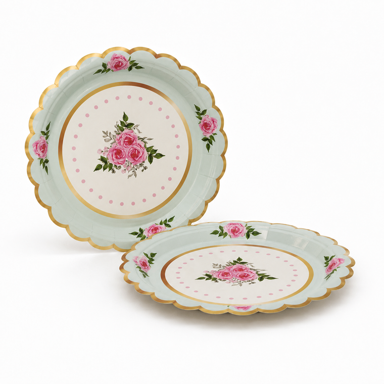 Parttyhub dots & roses pink dessert plates | DRS | Pack 8