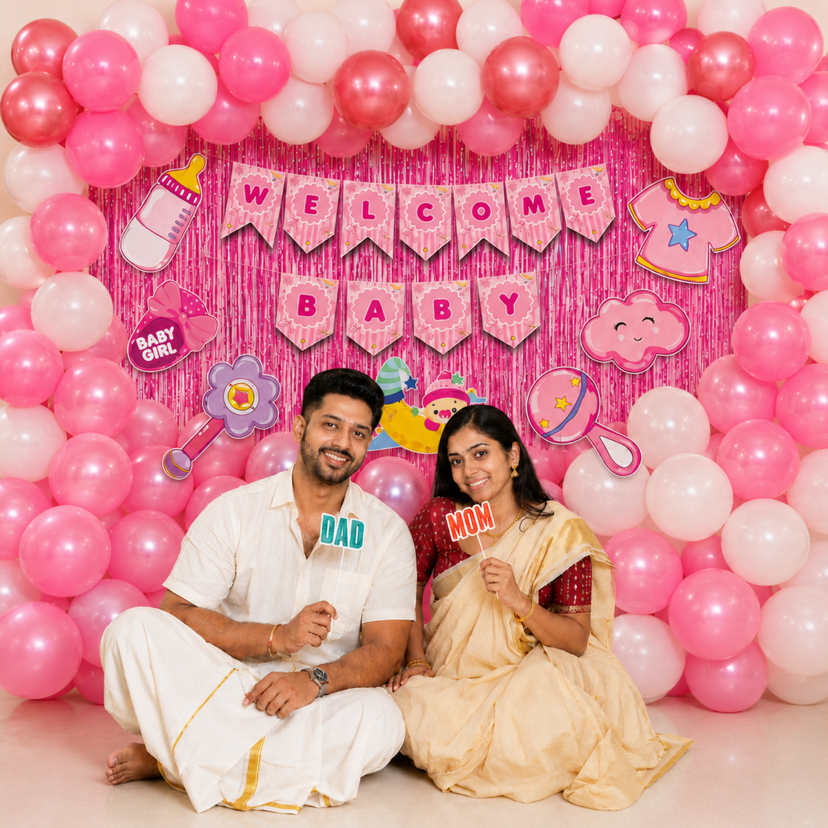 PARTTYHUB WELCOME BABY GIRL' PINK DECOR KIT | WBG | PACK 1