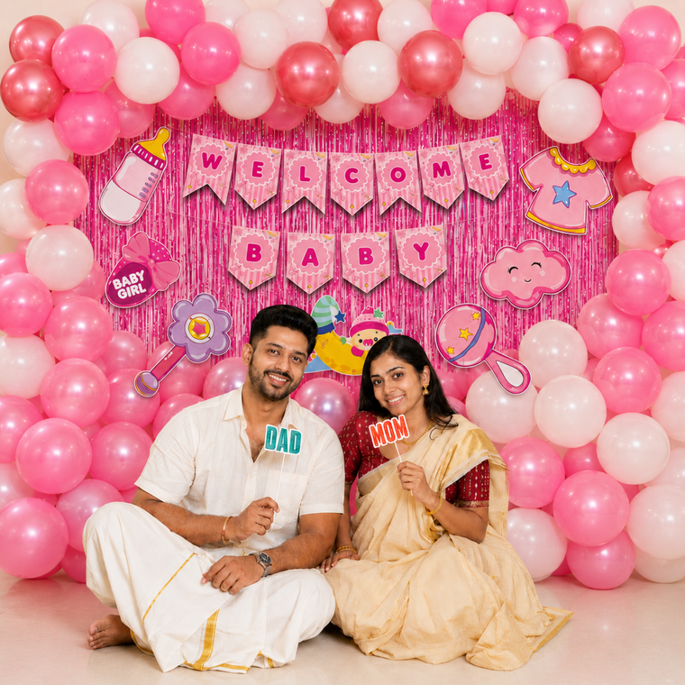 PARTTYHUB WELCOME BABY GIRL' PINK DECOR KIT | WBG | PACK 1