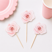 Parttyhub soft pink rose cupcake topper