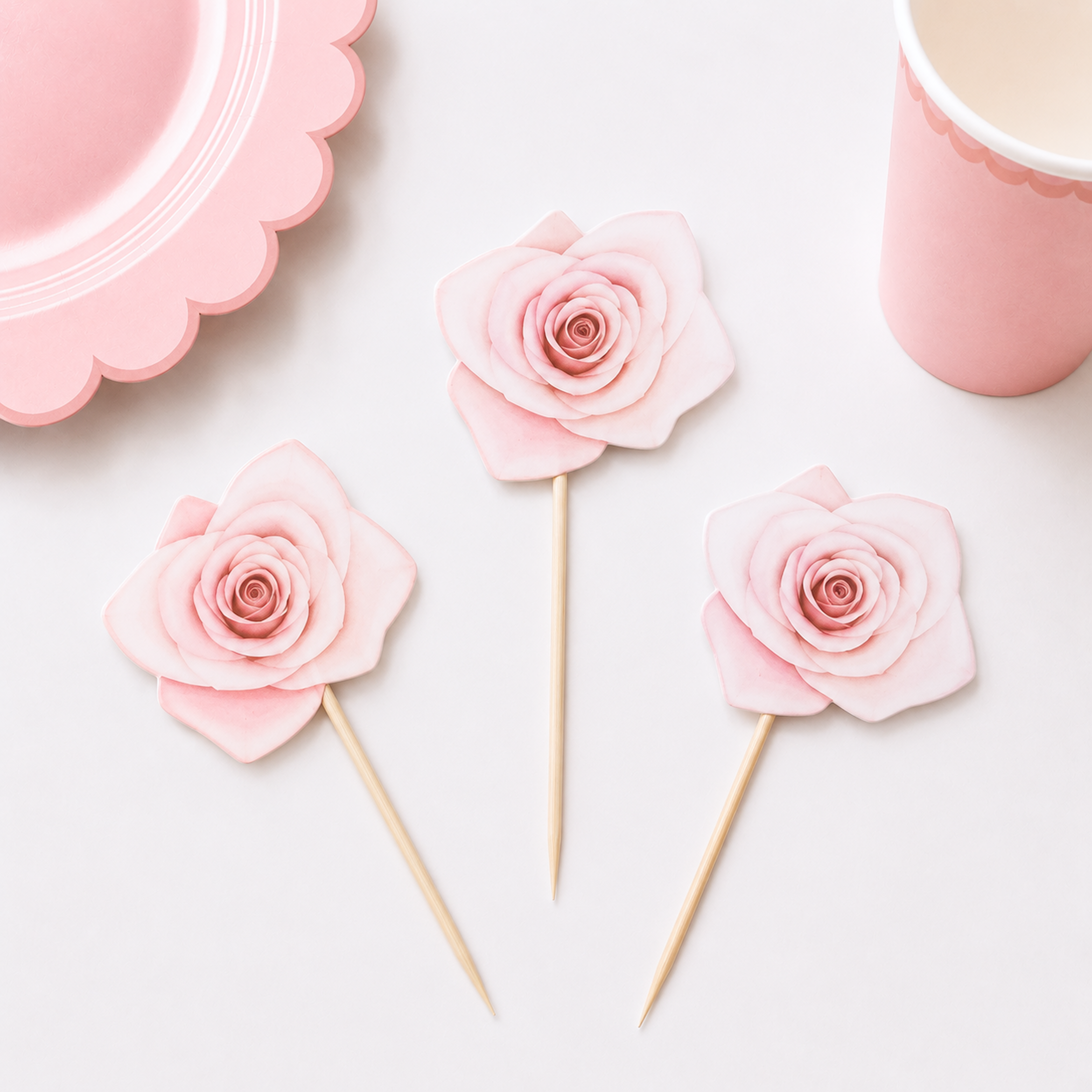 Parttyhub soft pink rose cupcake topper