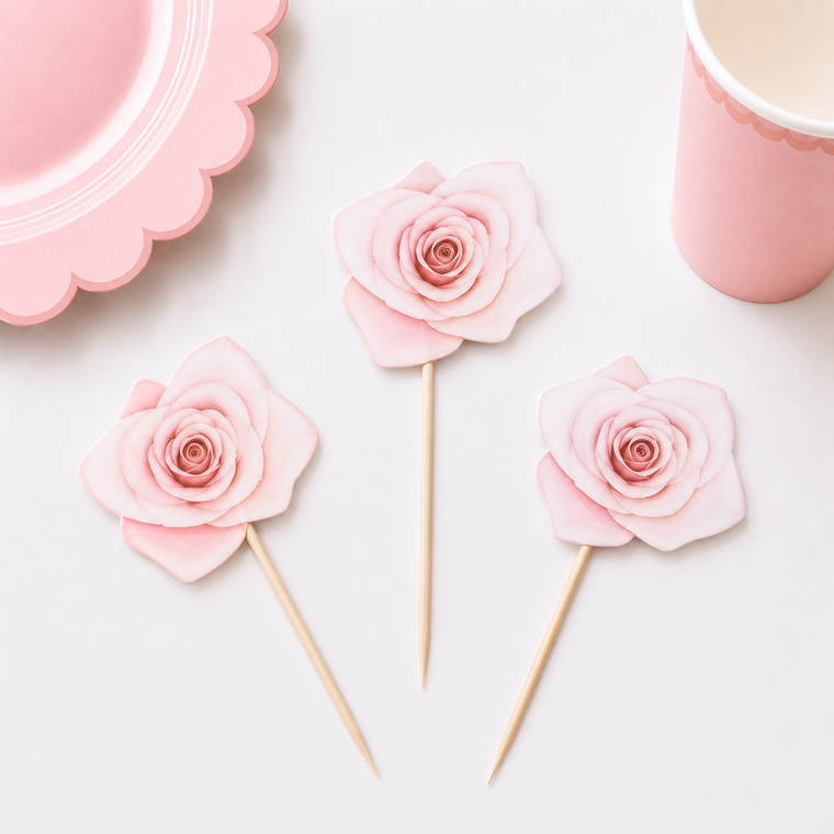 Parttyhub soft pink rose cupcake topper
