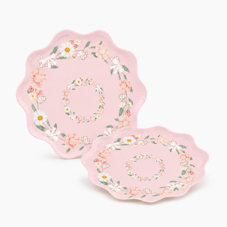 Parttyhub baby pink floral dessert plates | BPF | Pack 8