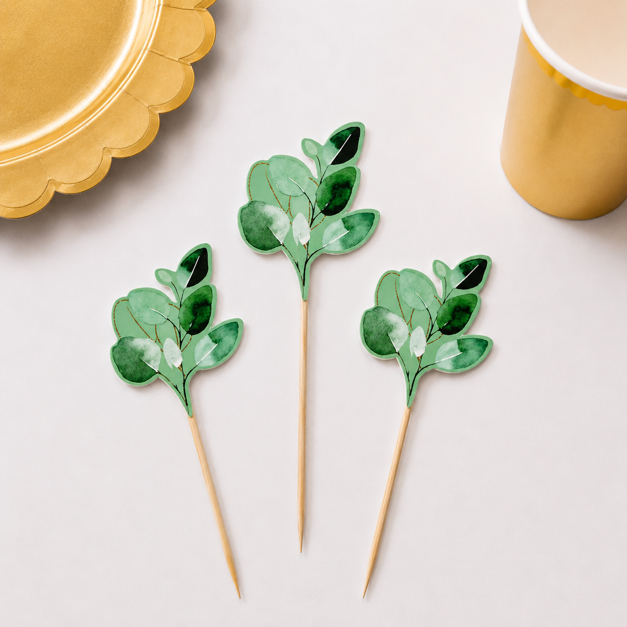 Parttyhub sage leaf cupcake toppers