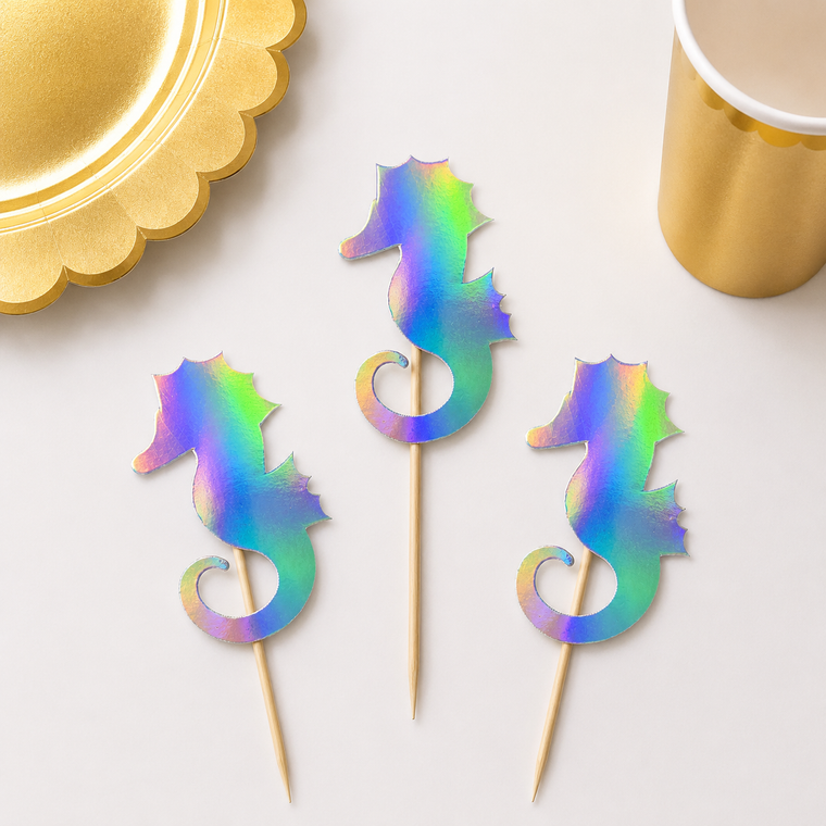 Parttyhub seahorse iridescent cupcake topper