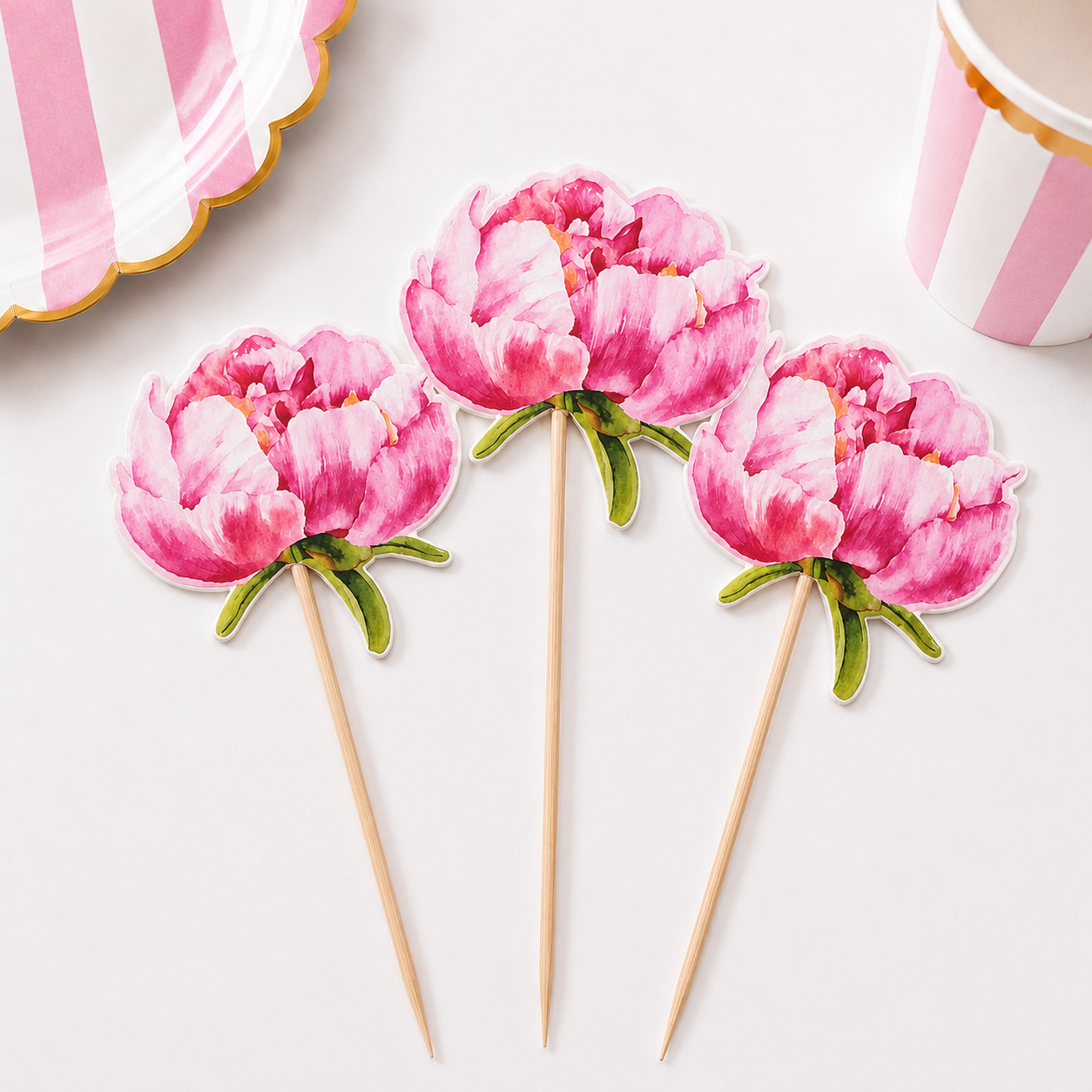Parttyhub peony blossom cupcake topper