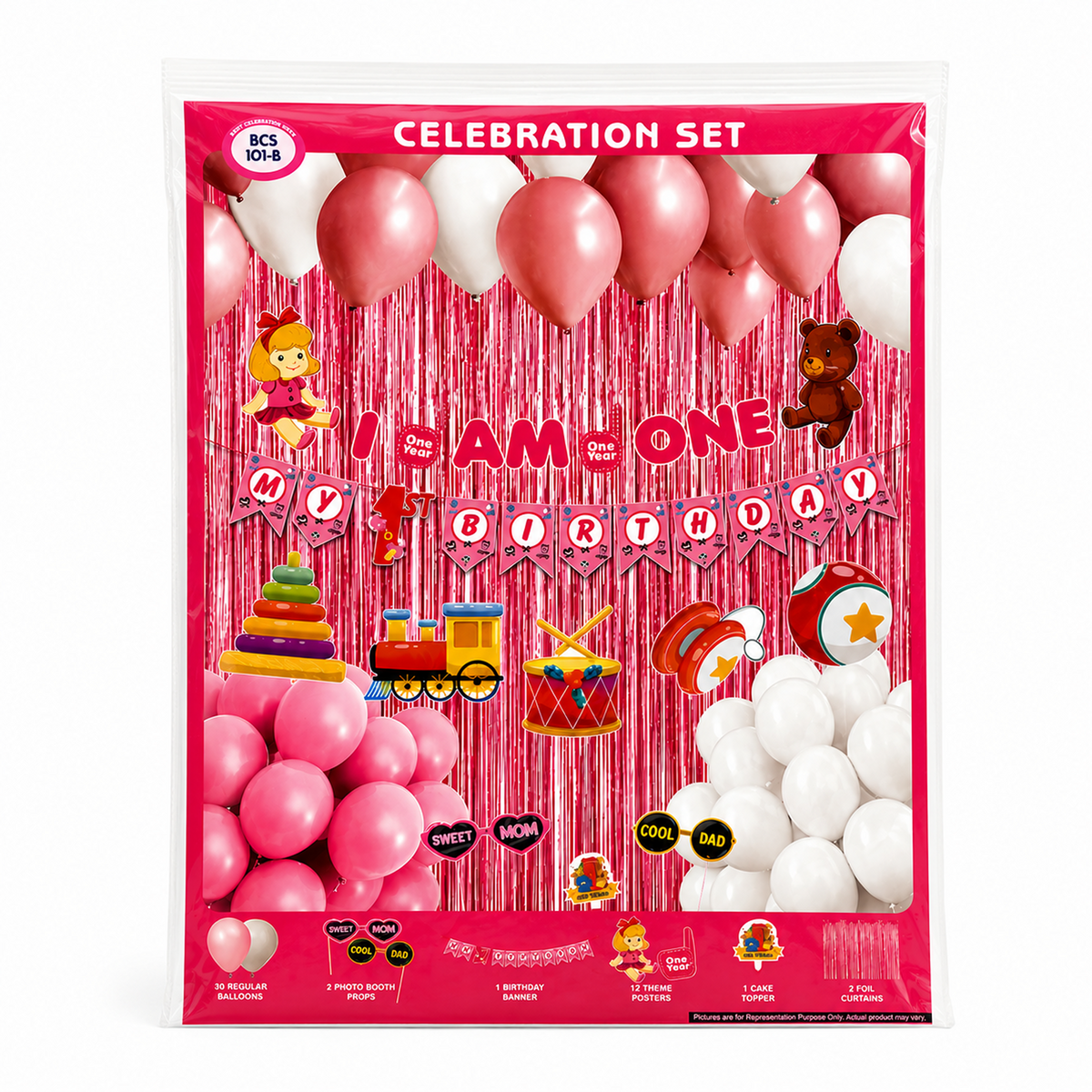 PARTTYHUB I AM ONE' FIRST BIRTHDAY PINK DECOR KIT | IAM | PACK 1