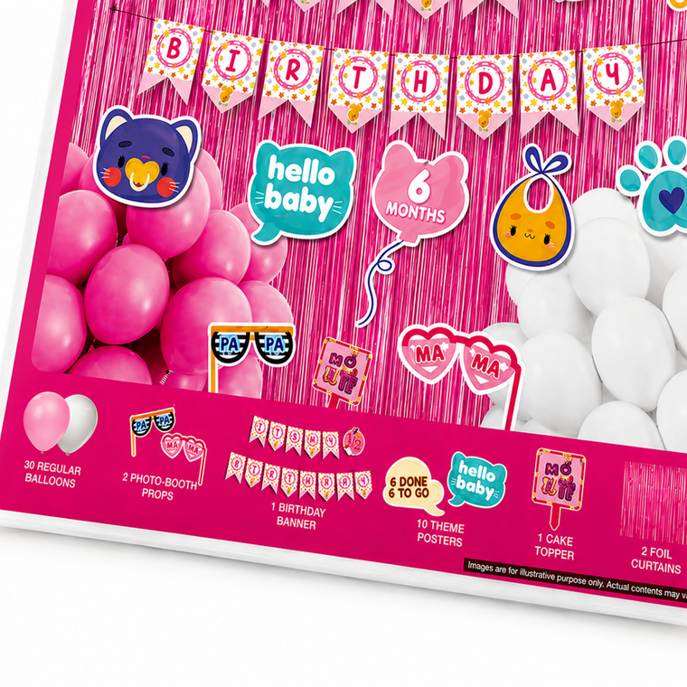 PARTTYHUB GIRL'S HALF BIRTHDAY BASH DECOR KIT | GSH | PACK 1