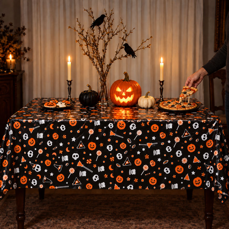 PARTTYHUB SKULLS & JACK'O LANTERNS HALLOWEEN TABLECLOTH | SJO | PACK 1