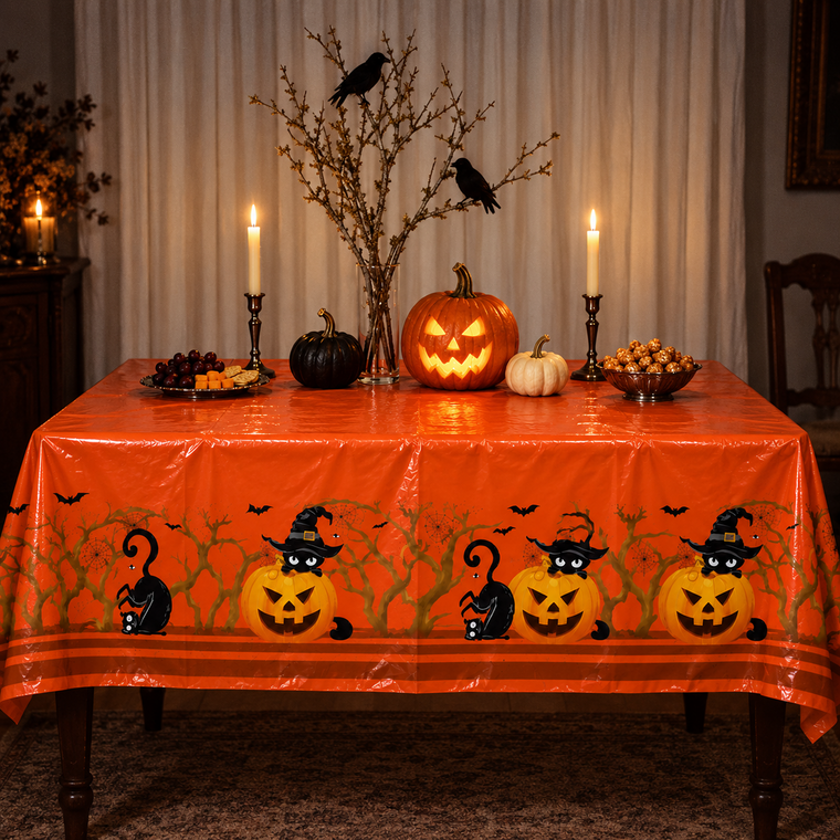 PARTTYHUB BLACK CAT AND SCARY JACK HALLOWEEN TABLECLOTH | BCJ | PACK 1