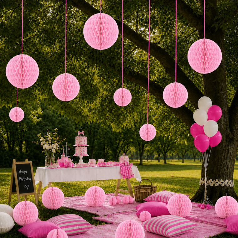 Parttyhub Honeycomb Hanging Balls - Pink | FEST | Pack 1