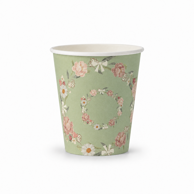 Parttyhub mint floral party cups | MFL | Pack 8