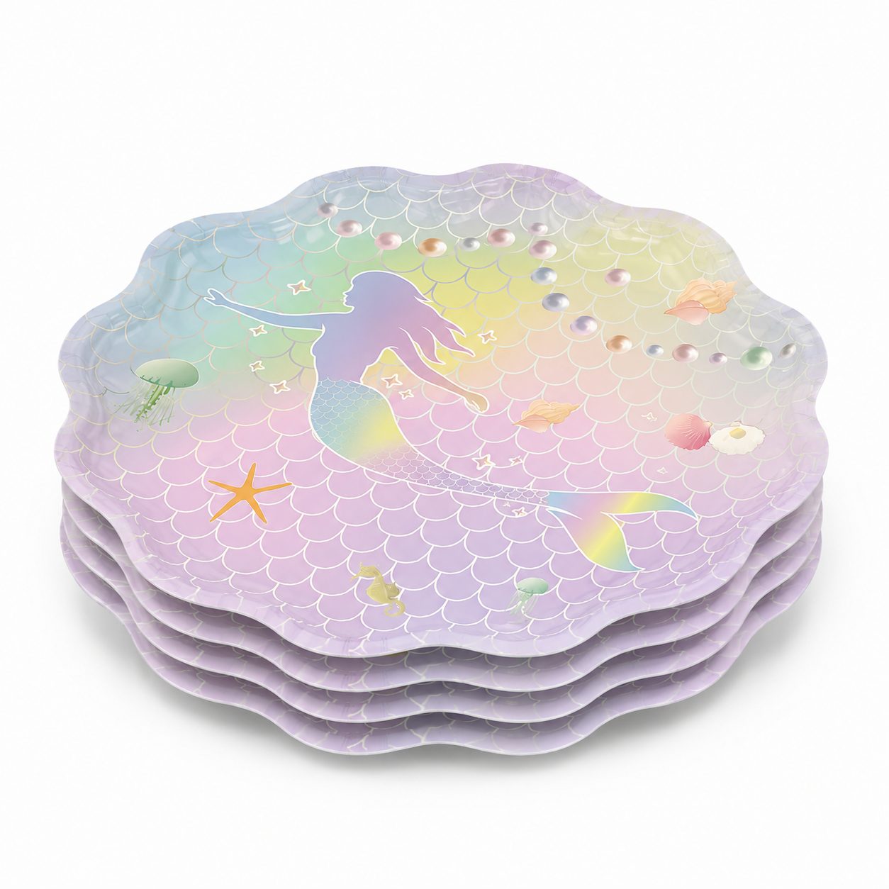 Parttyhub iridescent mermaid dinner plates | MRMID | Pack 8