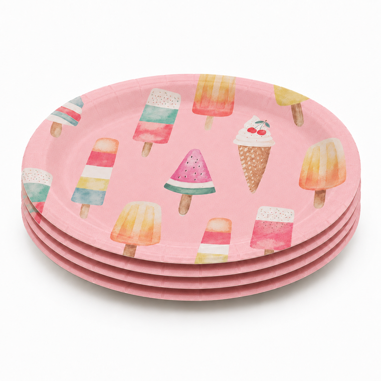 Parttyhub ice cream pink dinner plates | ICR | Pack 8