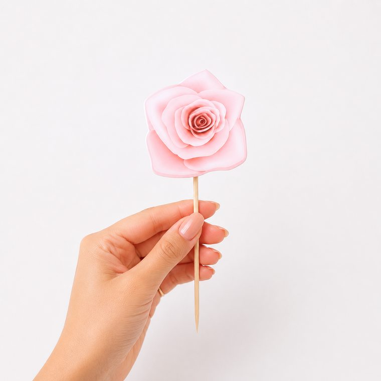Parttyhub soft pink rose cupcake topper