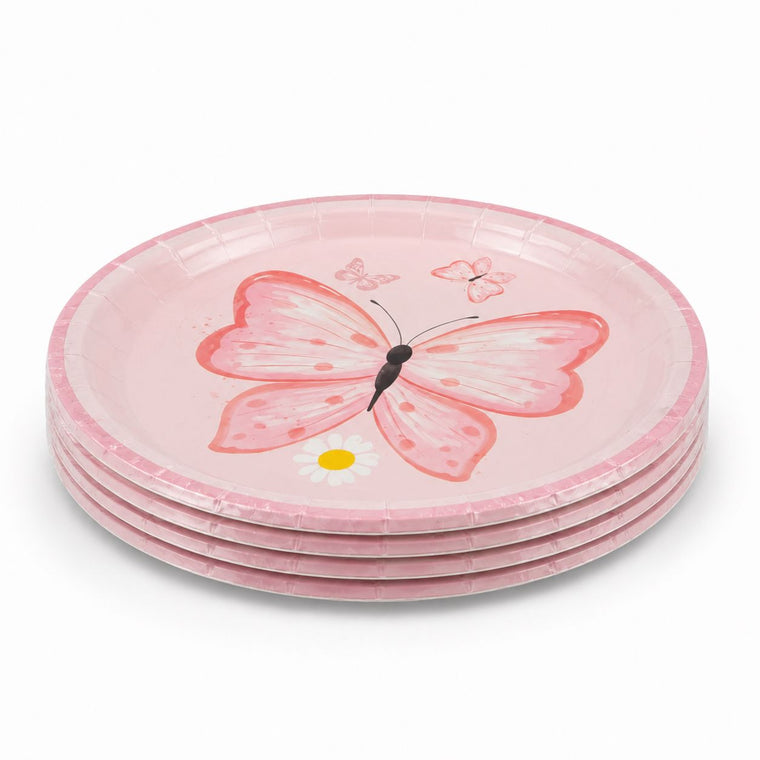 Parttyhub pink butterfly dessert plates | BFL | Pack 8