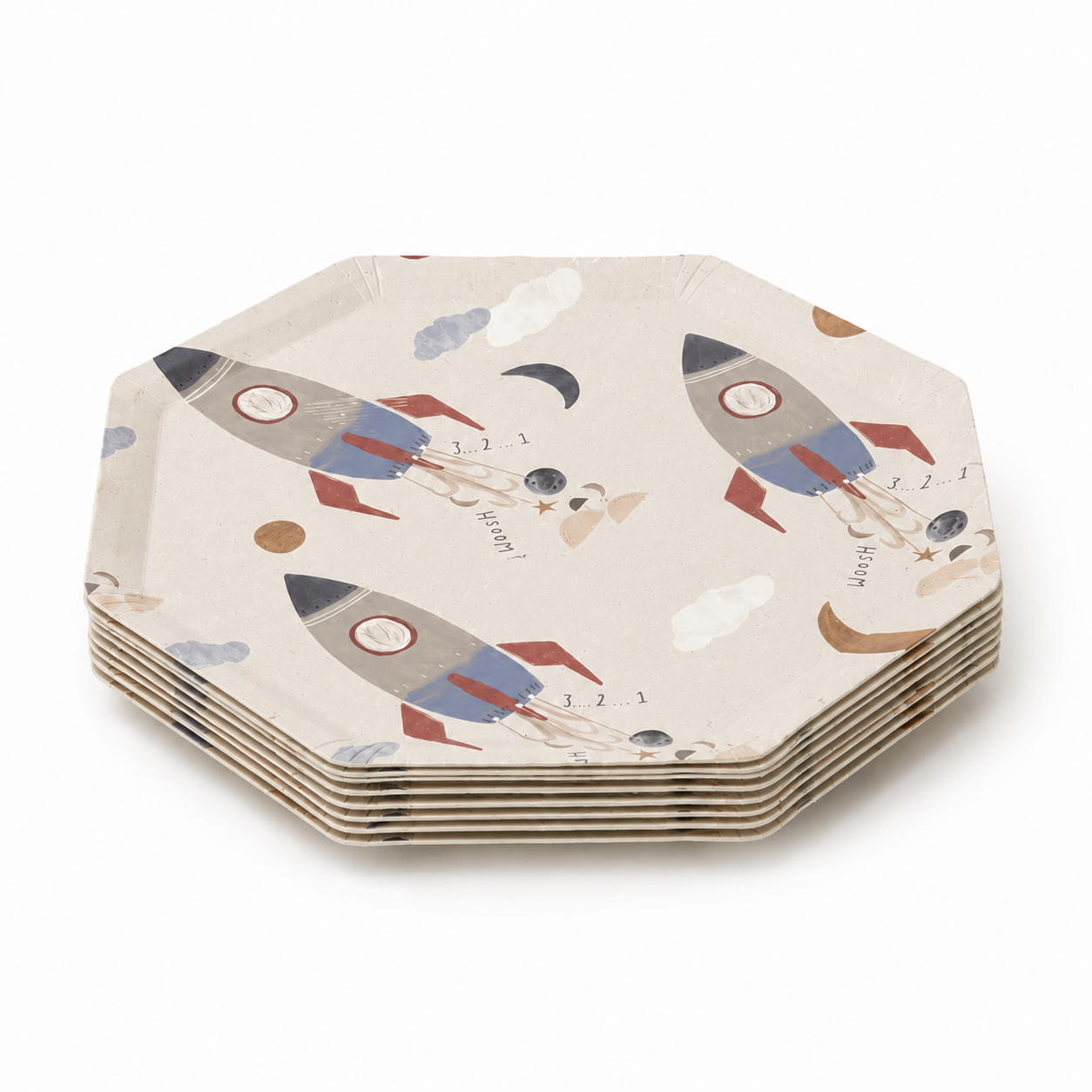 Parttyhub rocket adventure theme dessert plates | RKTA | Pack 8