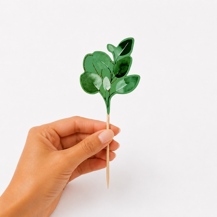 Parttyhub sage leaf cupcake toppers