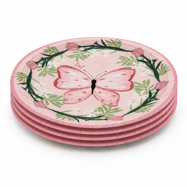 Parttyhub pink butterfly dinner plates | BFL | Pack 8