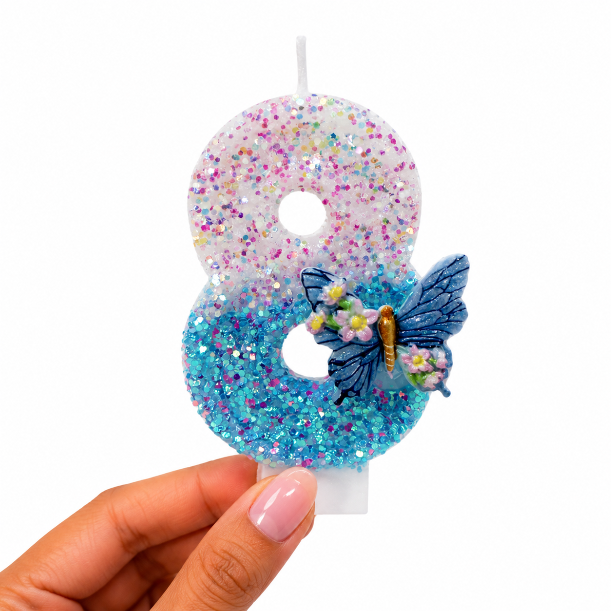 Partyhub Blue Butterflies Glitter Candles | BFL | Pack 1