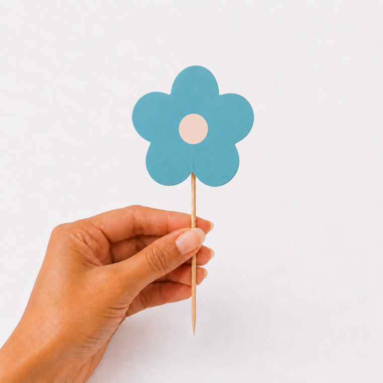 Parttyhub soft teal flower cupcake topper