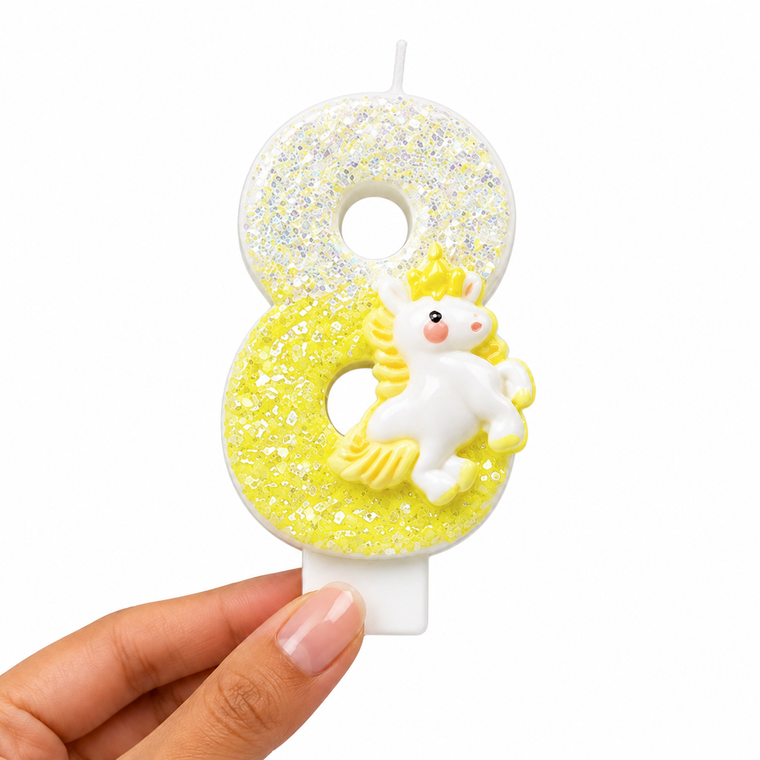 Parttyhub Sparkling Unicorn Yellow Candles | UNI | Pack 1
