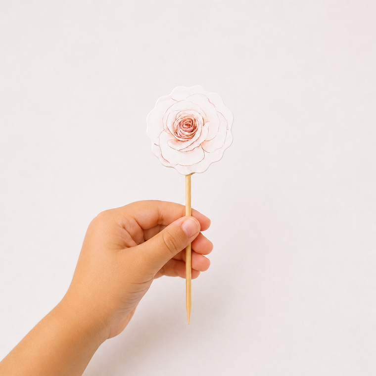 Parttyhub soft white rose cupcake topper