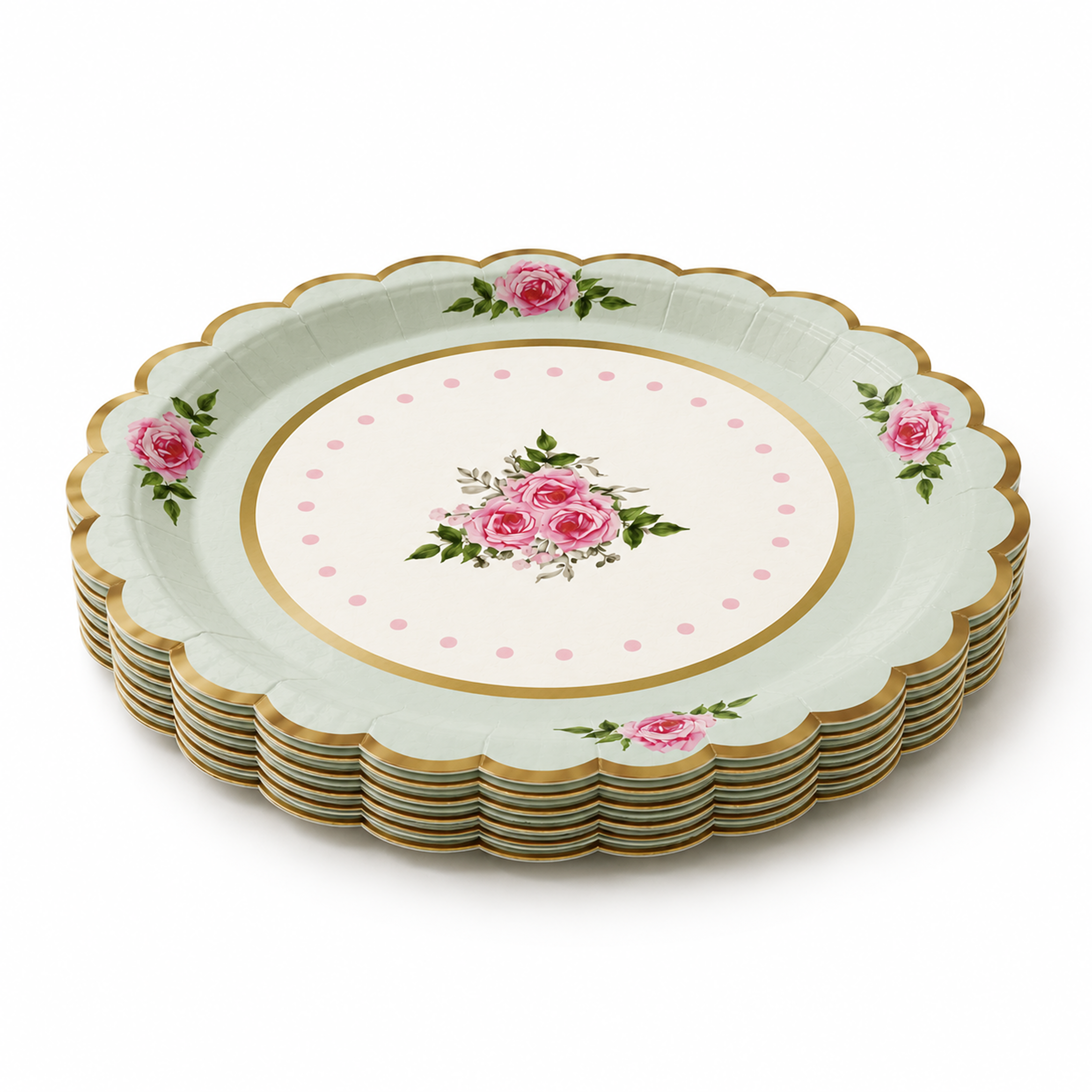 Parttyhub dots & roses pink dessert plates | DRS | Pack 8