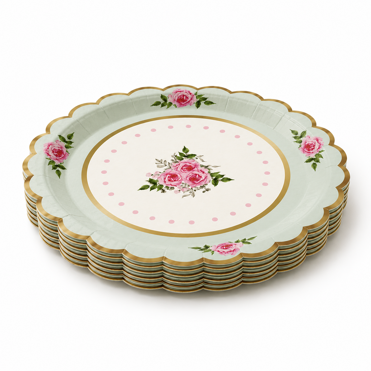 Parttyhub dots & roses pink dessert plates | DRS | Pack 8