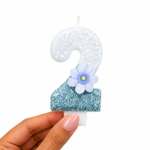 Partyhub Blue Floral Glitter Candles | BFLR | Pack 1